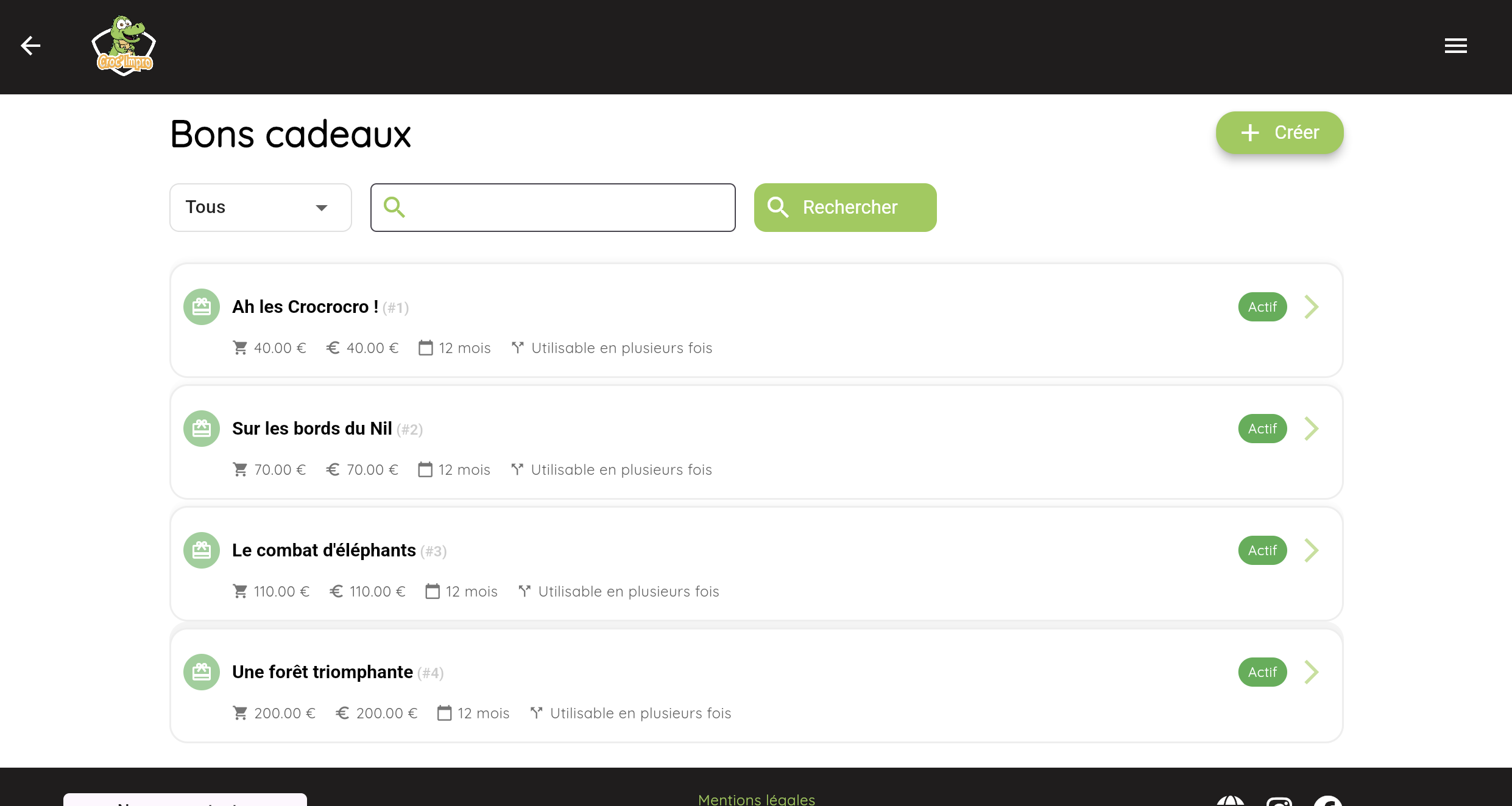 Gestion des bons cadeaux